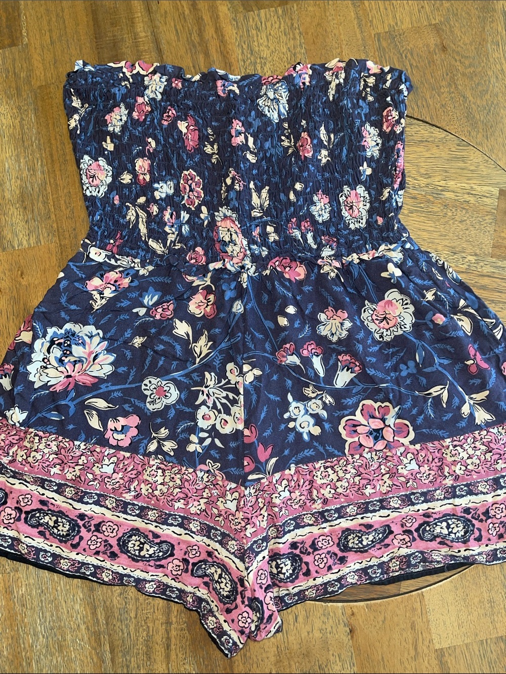 Jessica Simpson Navy Floral Strapless Romper with Pink Accents